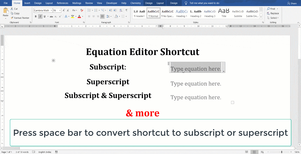 insert equation in word keyboard shortcut control f9
