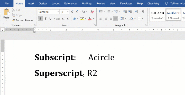 subscript and superscript in word for mac