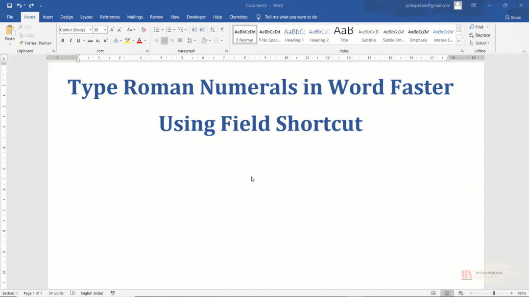 ms word me roman number kaise likhe