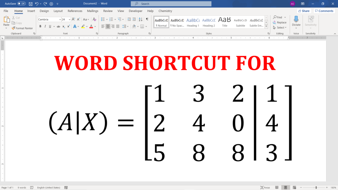 shortcut for insert equation in word