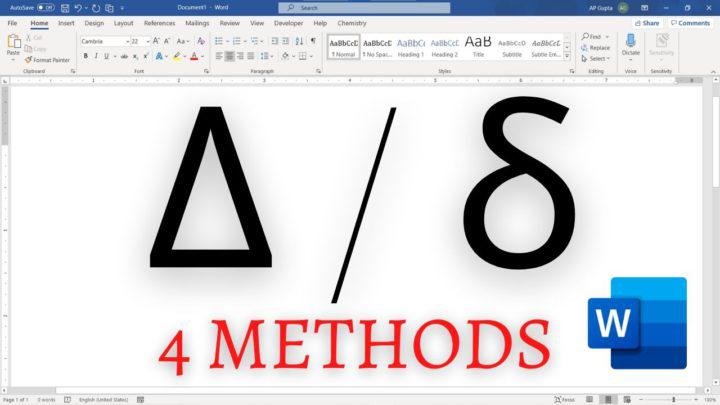 Four methods to type Delta in Word (Δ/δ): Alt X, Alt Code, Insert ...