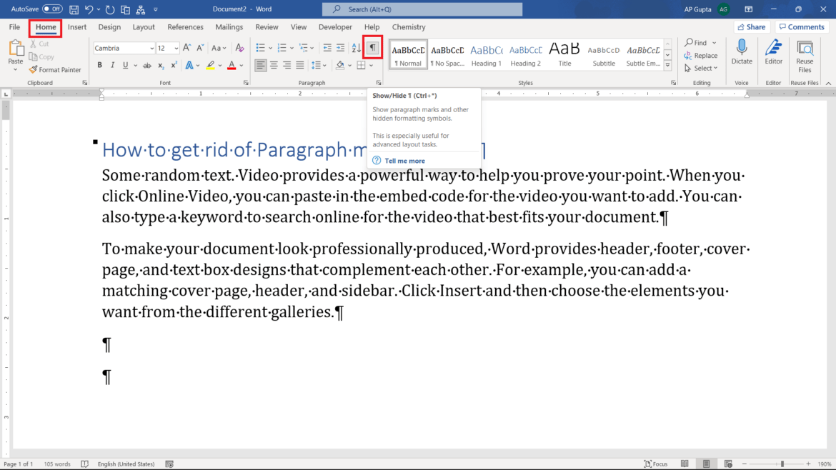 How To Get Rid Of Paragraph Symbol In Word 2003