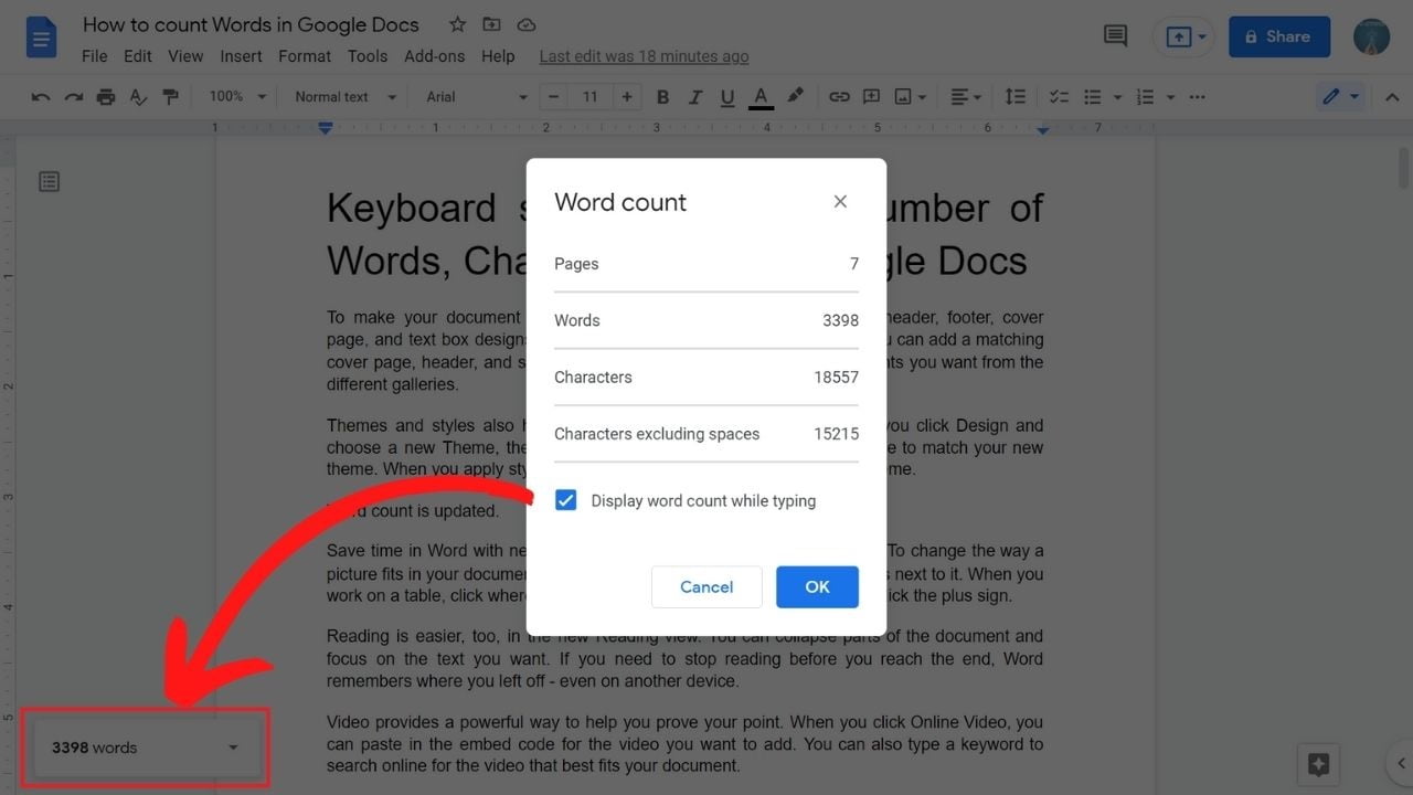 google docs get number of words