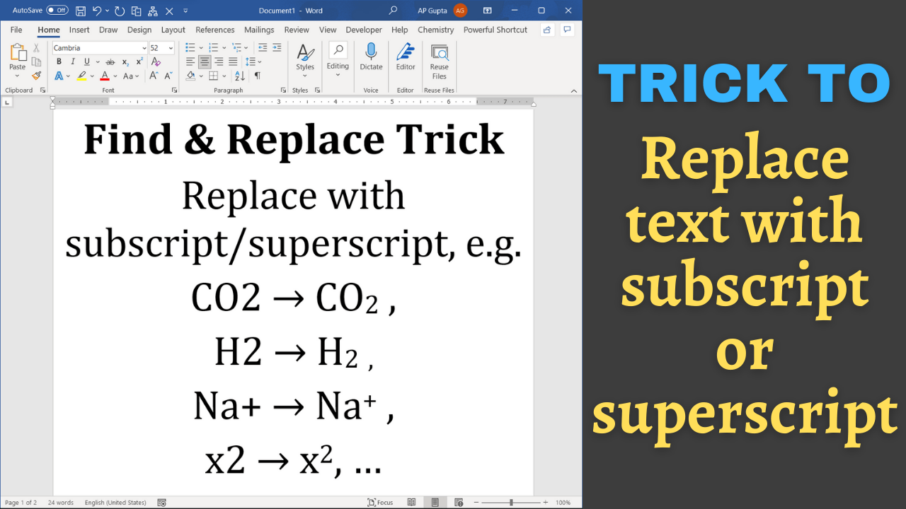 Replace Text With Subscript Or Superscript In Ms Word PickupBrain Be 