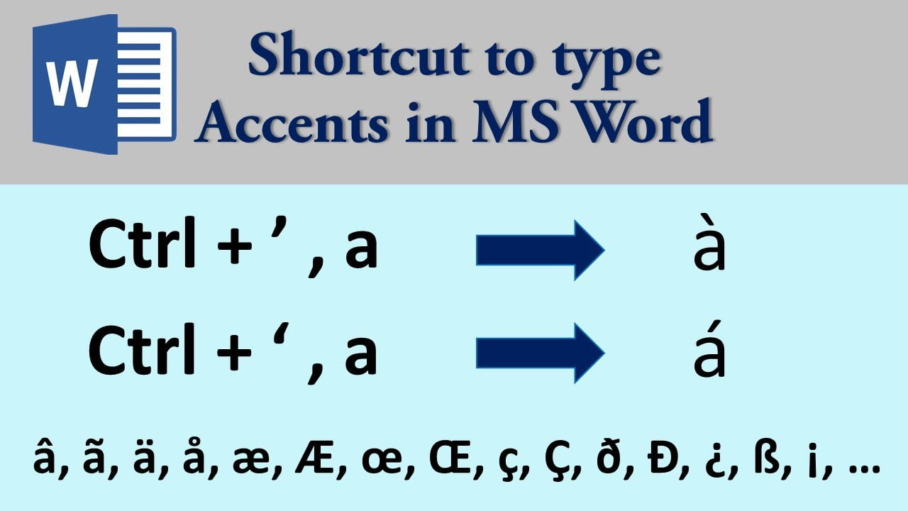 Keyboard Shortcut For Accents In Word Type Any Accents or 