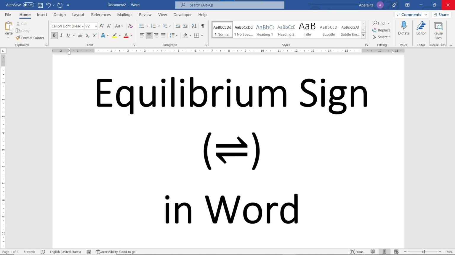 how-to-get-equilibrium-sign-in-ms-word-and-its-shortcut-pickupbrain