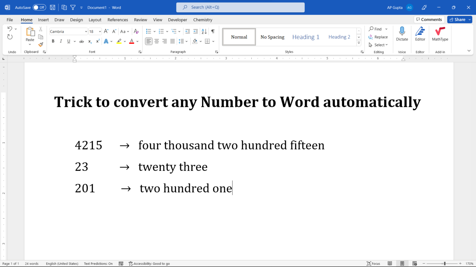 Shortcut To Convert Number To Text In Ms Word Windows And Mac 